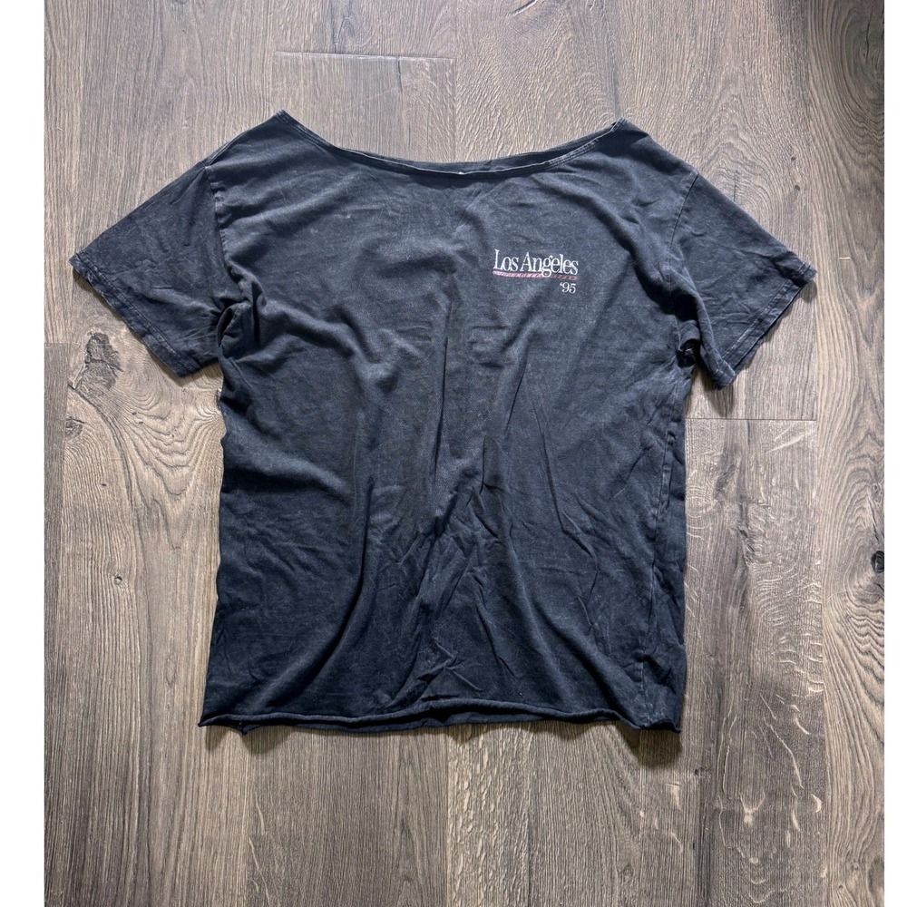 Hollister Motor Racing L.A. Graphic T-Shirt Small Oversized Off-Shoulder Black